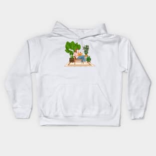 Reading with plants 4 Kids Hoodie